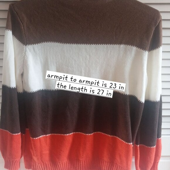 Misslook Colorblock Sweater 2XL Cotton Polyester Brown White Orange Striped 27" - Picture 5 of 7